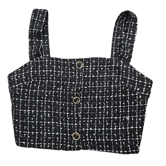 Edit by Nine Black Tweed Crop Top Small Gold Buttons Sparkle Accents - Picture 1 of 5